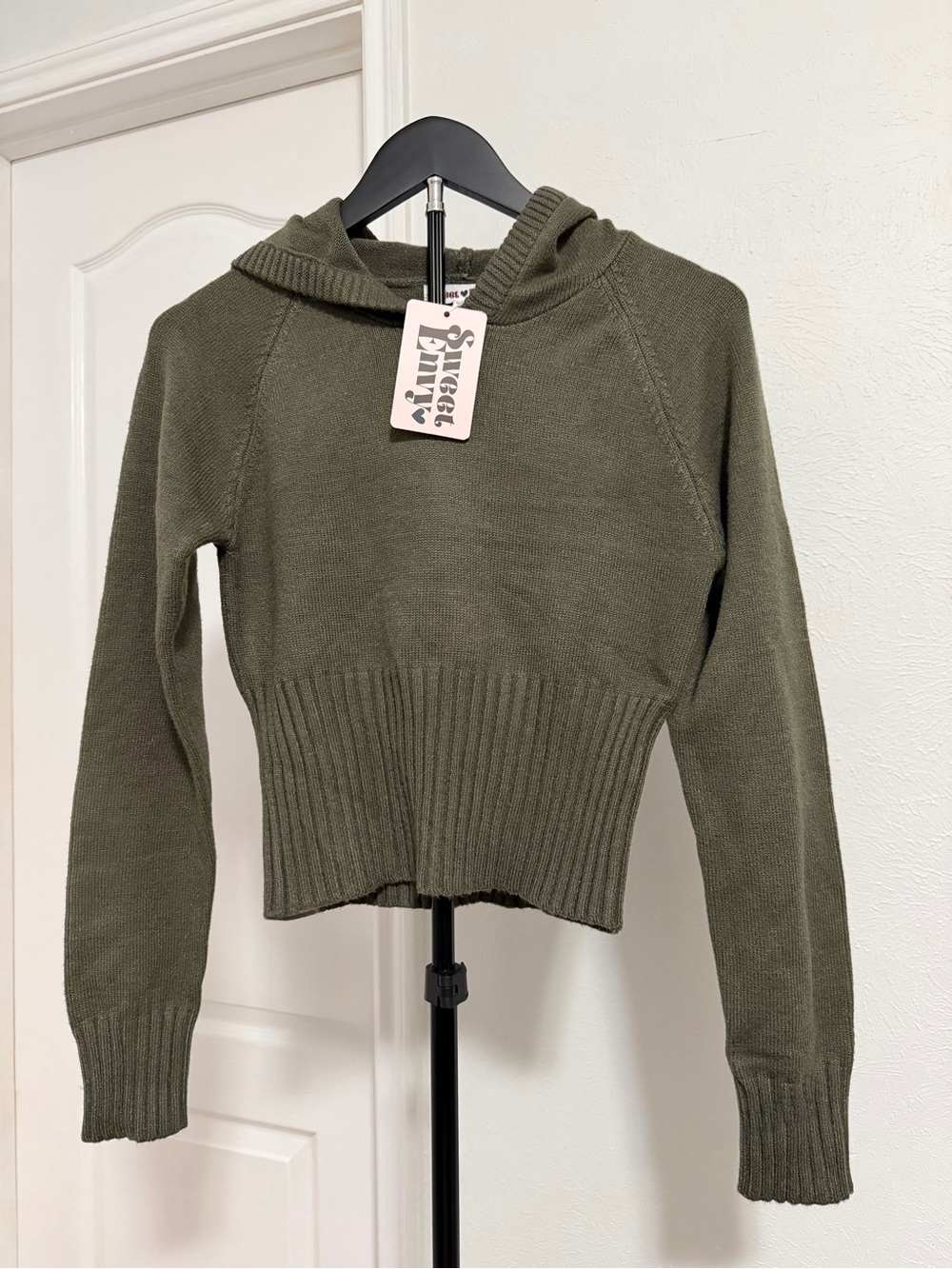 Sweet Envy Olive Cropped Cowl Sweater - Women